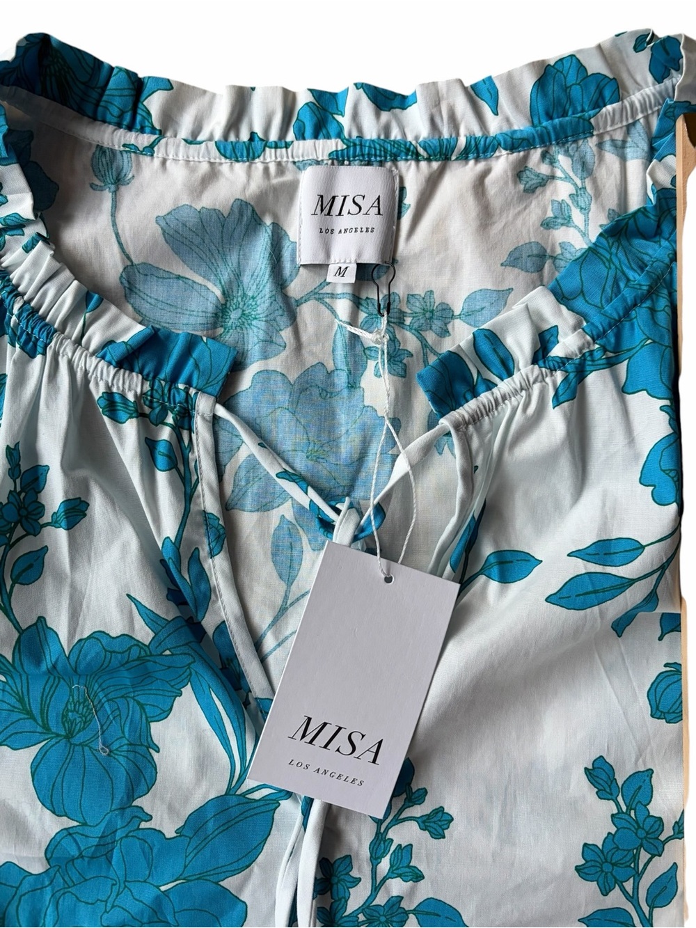 MISA Los Angeles Suparna Turquoise Floral Ruffle Top M NWT - Picture 6 of 10
